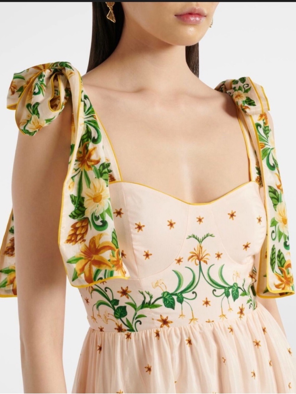 Farm Rio Pink Botanical Beauty Shoulder Bow Midi Dress M - Picture 2 of 16